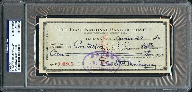 Ernest Hemingway Signed Check