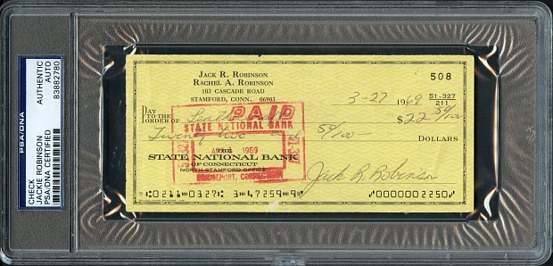 Jackie Robinson Signed Check