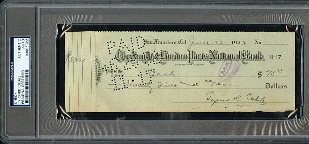Ty Cobb Signed Check