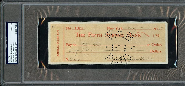 Amelia Earhart Signed Check