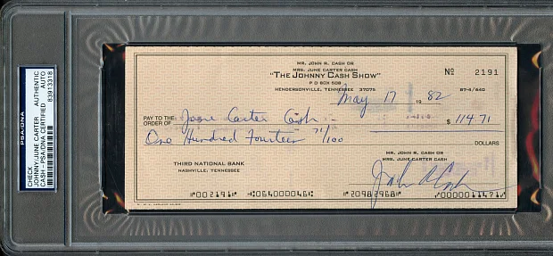 Johnny Cash &June Carter Signed Check