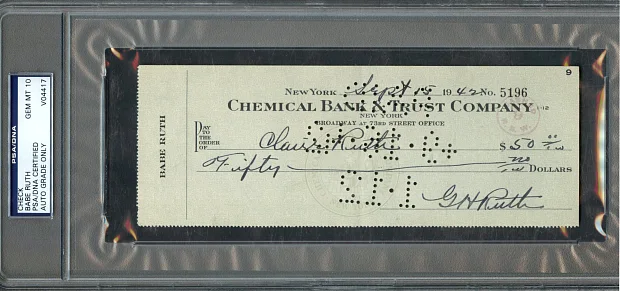 Babe Ruth Signed Check