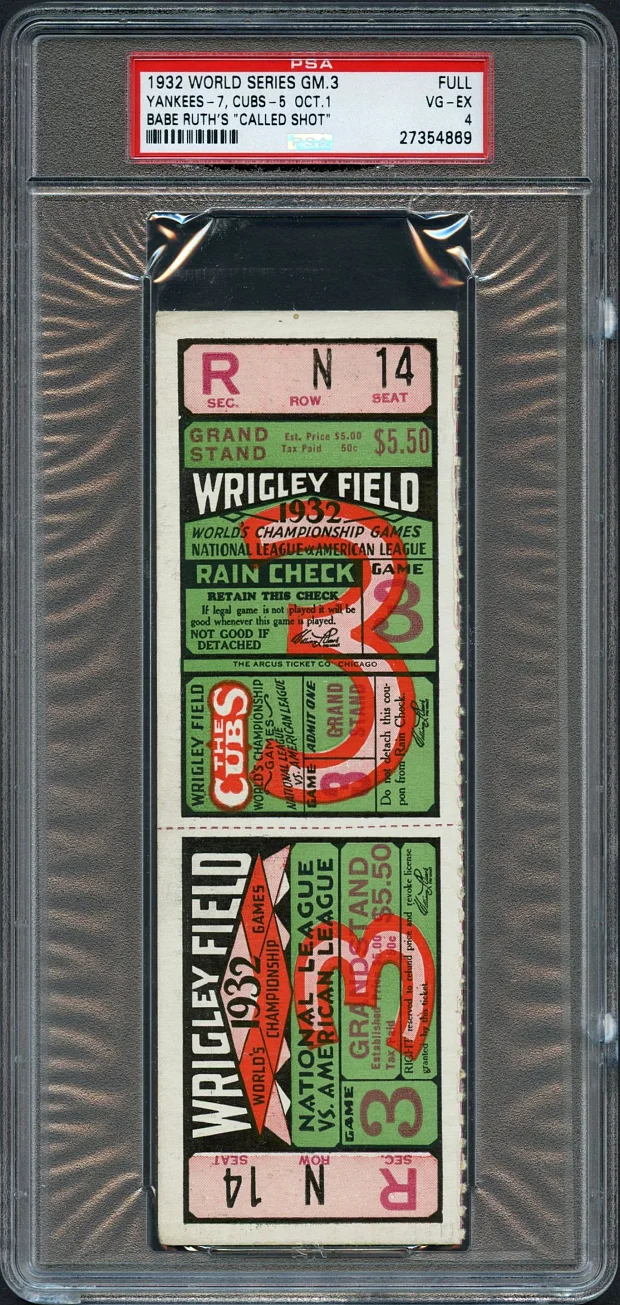 1932 Babe Ruth "Called Shot" Game - World Series Full Ticket